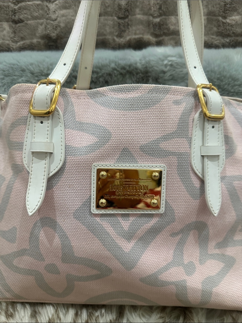 LOUIS VUITTON LIMITED EDITION Blush Pink Canvas Tote with White Leather Trim - Picture 2 of 10
